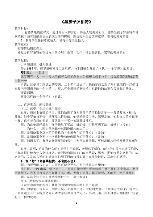 《黑孩子罗伯特》优秀教案