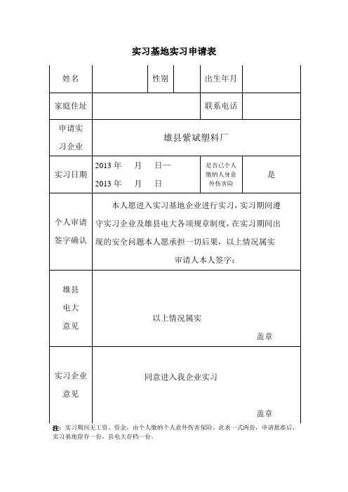 实习基地实习申请表