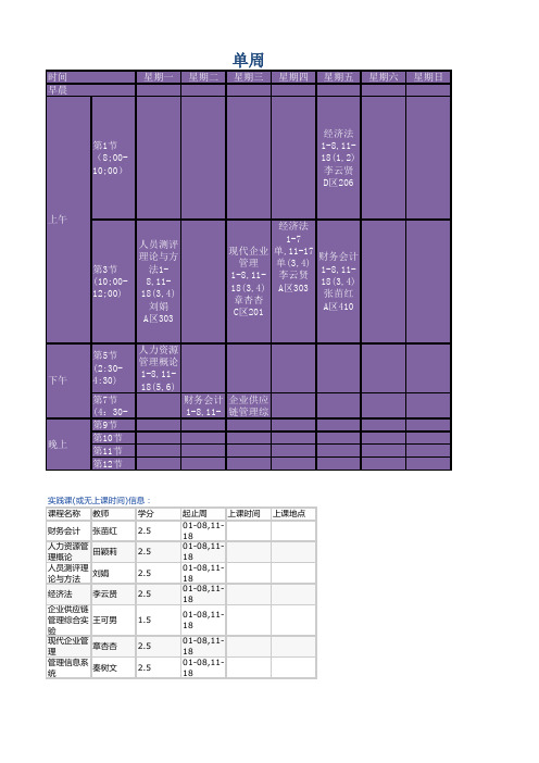 人力资源管理大三上学期课表