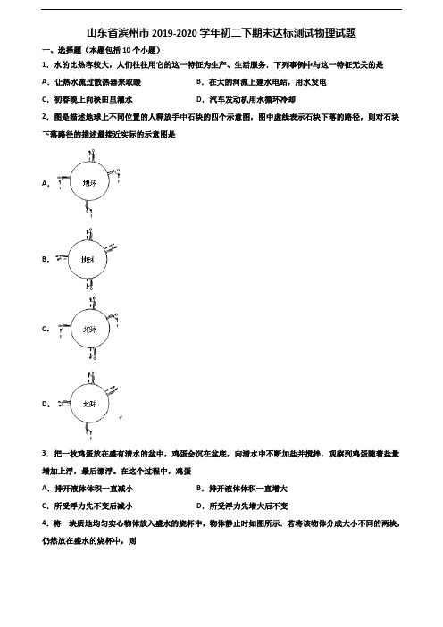 山东省滨州市2019-2020学年初二下期末达标测试物理试题含解析