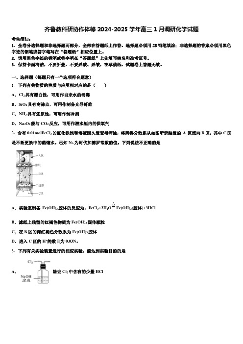 齐鲁教科研协作体等2024-2025学年高三1月调研化学试题含解析