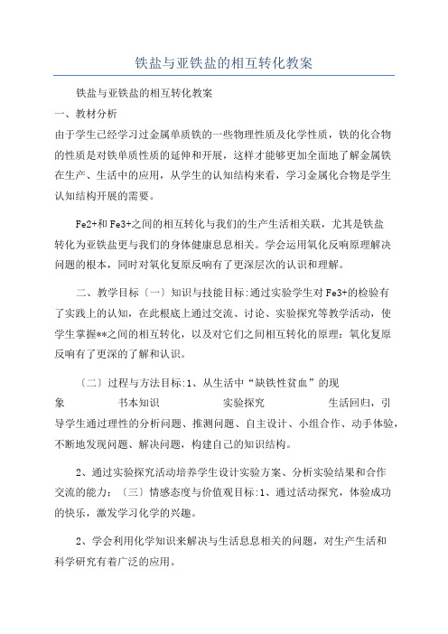 铁盐与亚铁盐的相互转化教案