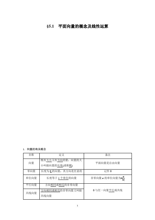 第五章 5.1平面向量的概念及线性运算