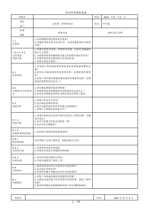 符合性审核检查表