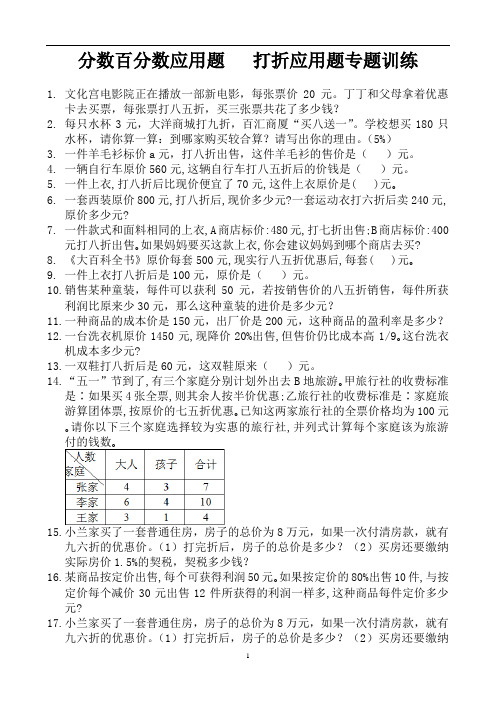 分数百分数应用题   打折应用题专题训练 (2)