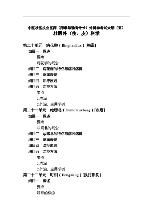 中医状医执业医师(师承与确有专长)外科学考试大纲(五)