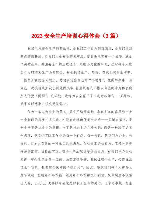 2023年安全生产培训心得体会(3篇)