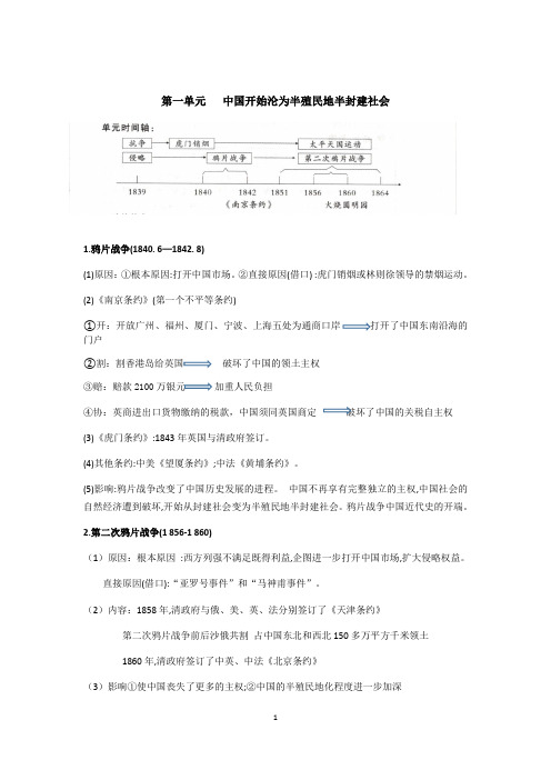 初中历史(人教部编版)八上全册复习提纲