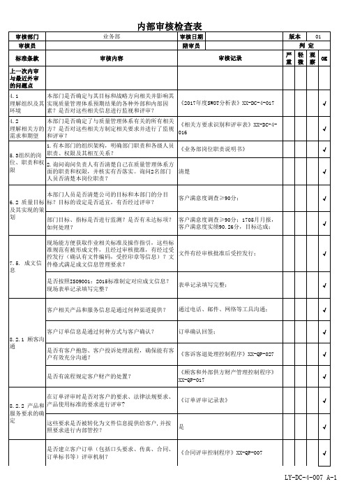 内部审核检查表-ISO19001-2015(OK)