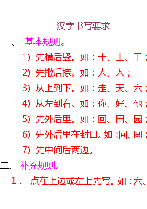 汉字书写要求