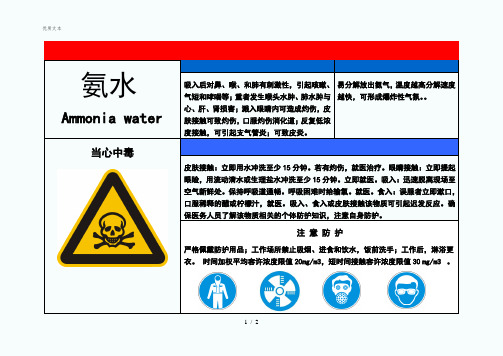 氨水-职业病危害告知卡