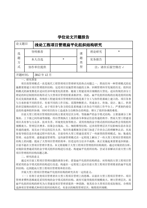 浅论工程项目管理扁平化组织结构研究-开题报告