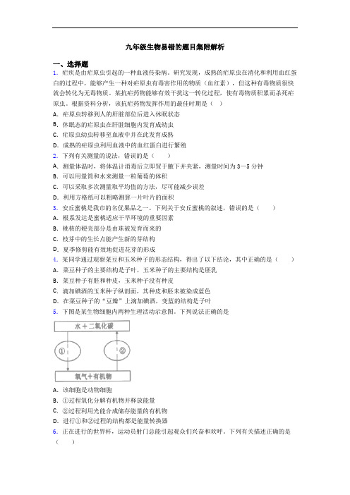 九年级生物易错的题目集附解析