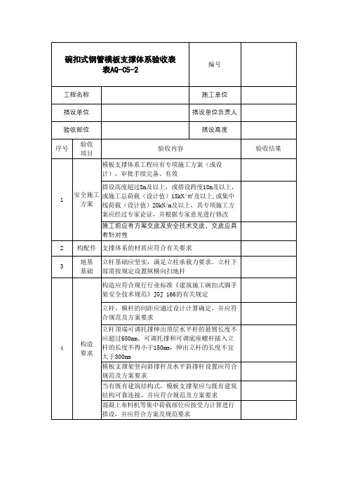 碗扣式钢管模板支撑体系验收表