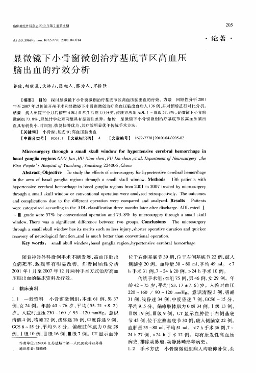 显微镜下小骨窗微创治疗基底节区高血压脑出血的疗效分析