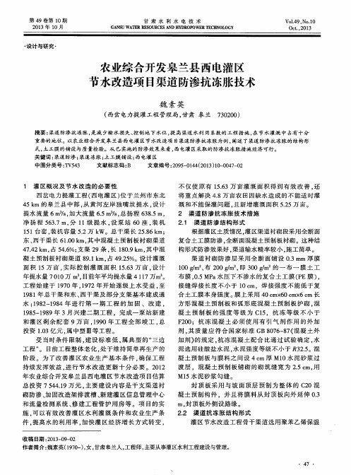 农业综合开发皋兰县西电灌区节水改造项目渠道防渗抗冻胀技术