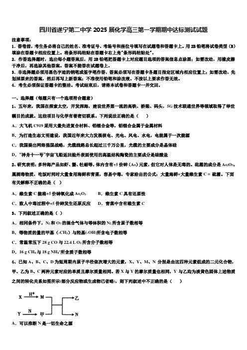 四川省遂宁第二中学2025届化学高三第一学期期中达标测试试题含解析