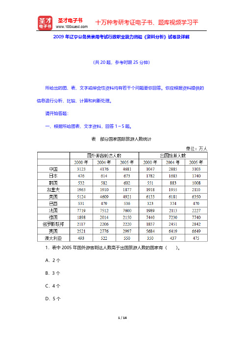 2009年辽宁公务员录用考试行政职业能力测验《资料分析》试卷及详解【圣才出品】