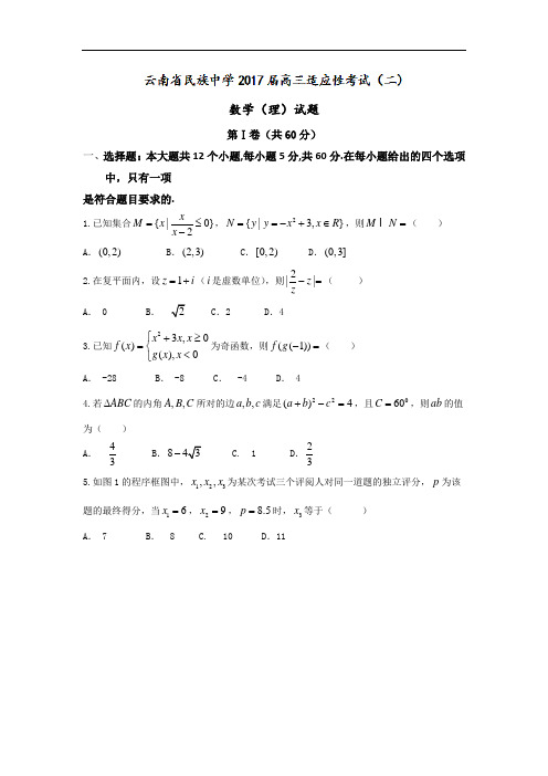 云南省民族中学2017届高三适应性考试(二)数学(理)试题