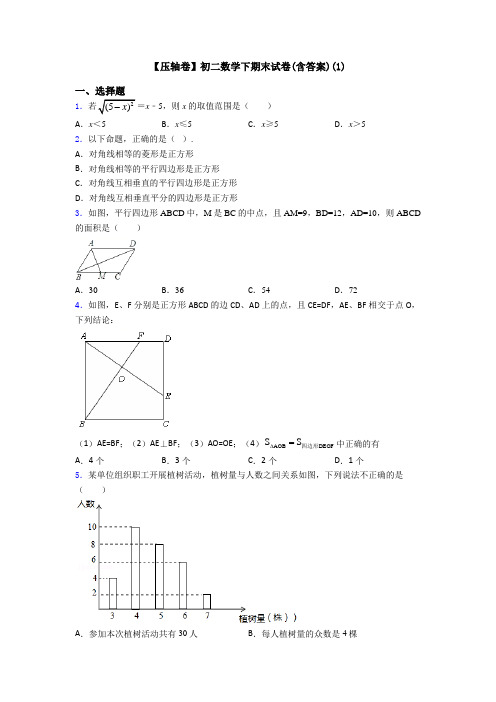 【压轴卷】初二数学下期末试卷(含答案)(1)