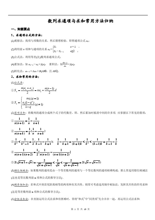 (完整版)高二数学必修5数列求通项、求和知识点+方法+练习题总结