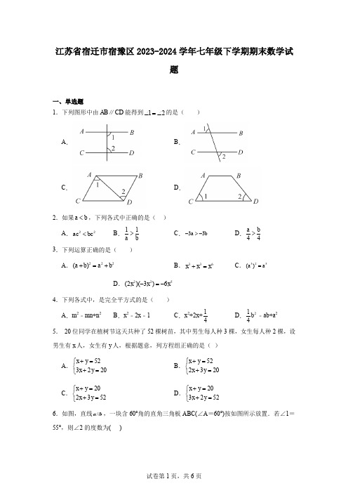 江苏省宿迁市宿豫区2023-2024学年七年级下学期期末数学试题