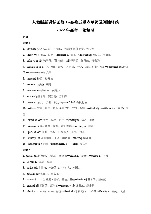 人教新课标必修一至五重点单词及词性转换-高考英语一轮复习素材