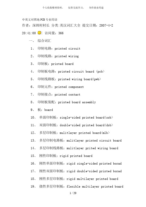 中英文对照的PCB专业用语