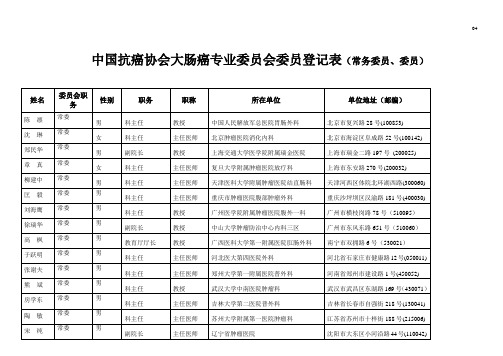 中国抗癌协会大肠癌专业委员会委员登记表