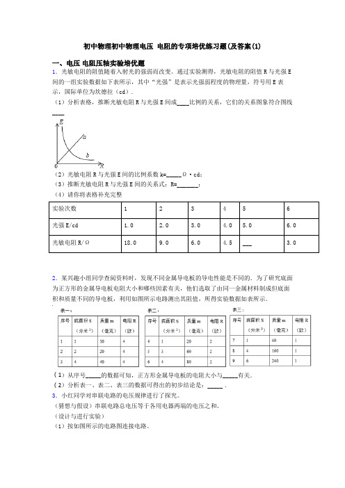 初中物理初中物理电压 电阻的专项培优练习题(及答案(1)