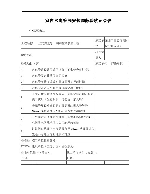 室内水电管线安装隐蔽验收记录表7附表