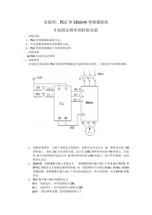 实验四 PLC和MM440变频器联机3段固定频率的控制实验