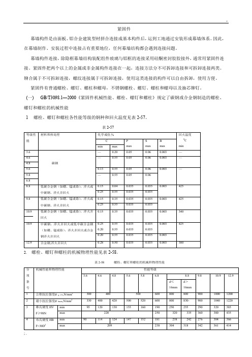 螺栓紧固件材料性能表