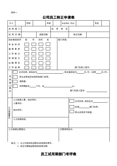 试用期员工转正表格