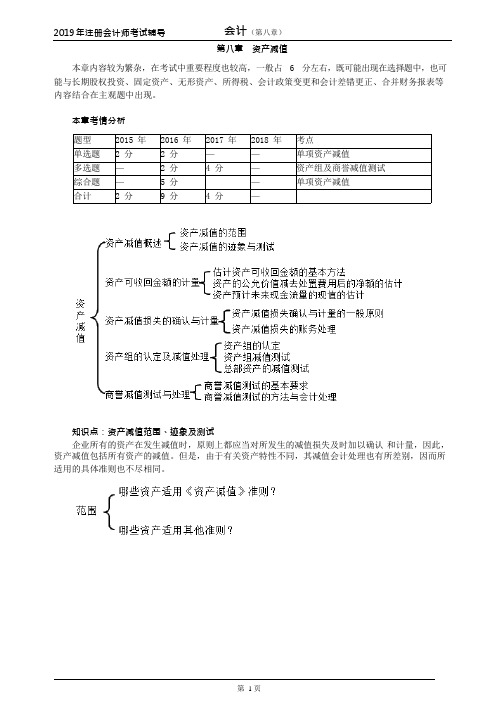 (完整版)CPA注册会计师会计分章节知识点及习题第八章资产减值,推荐文档