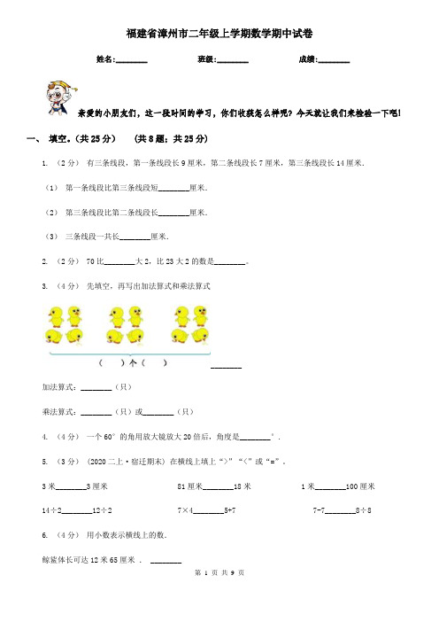 福建省漳州市二年级上学期数学期中试卷