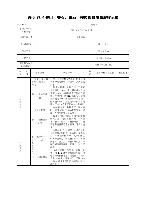 假山、叠石、置石工程检验批质量验收记录