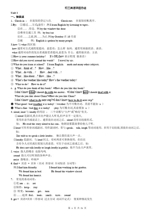 最新版初中九年级英语知识点总结笔记(内部资料打印版)【范本模板】