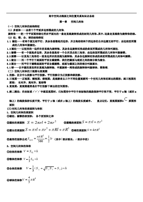 空间点线面之间位置关系知识点总结