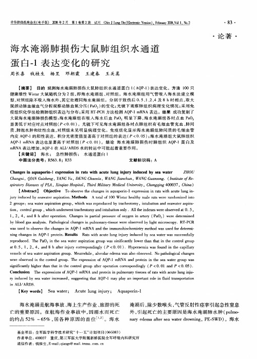 海水淹溺肺损伤大鼠肺组织水通道蛋白-1表达变化的研究