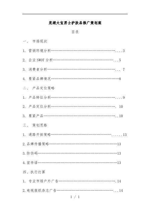 芜湖大宝男士护肤品市场推广规划案