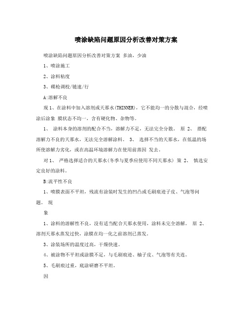 喷涂缺陷问题原因分析改善对策方案