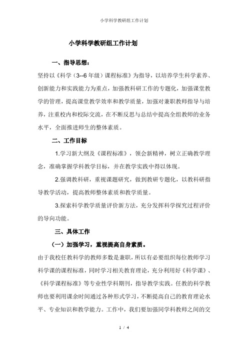 小学科学教研组工作计划