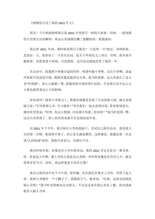 感谢你点亮了我的2021作文