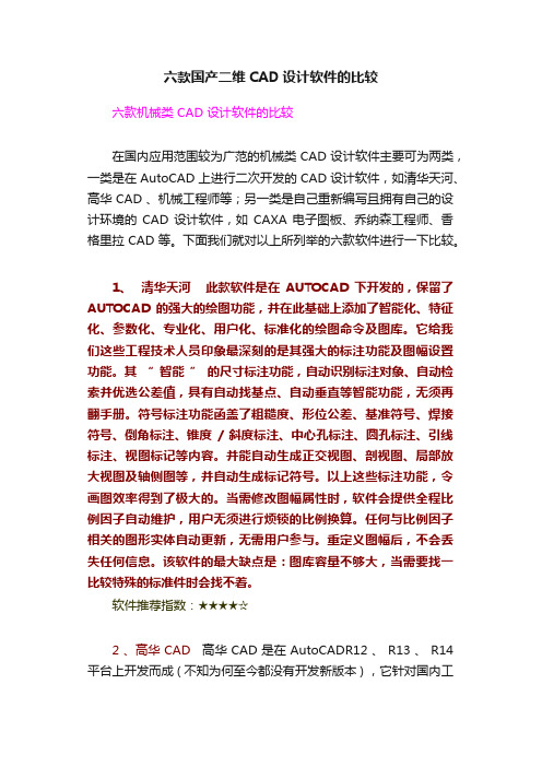 六款国产二维CAD设计软件的比较