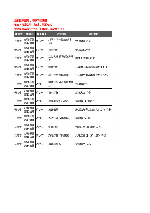 新版云南省怒江傈僳族自治州泸水市灯饰企业公司商家户名录单联系方式地址大全13家