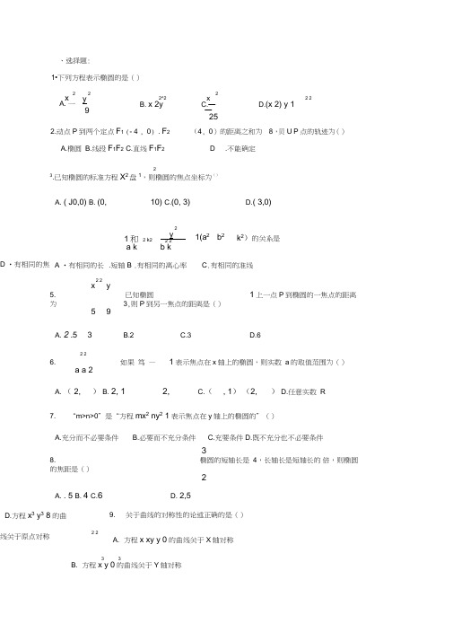 (完整)高中椭圆练习题(有答案,必会基础题)(2)