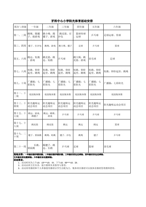 阳光体育活动安排表