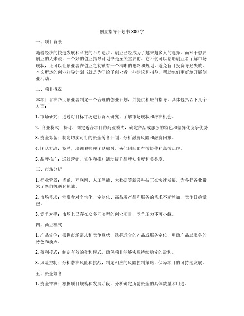 创业指导计划书800字