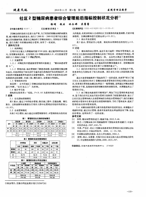 社区2型糖尿病患者综合管理前后指标控制状况分析